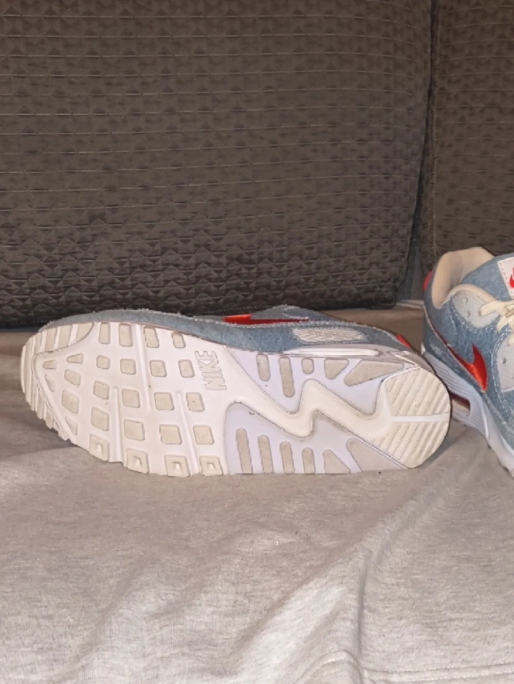 Nike Denim Sneakers with Orange Swoosh and Cream Accents - Picture 4 of 4